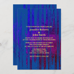 Invitation Abstrait Bleu Jaune Violet Artsy Mariage élégant