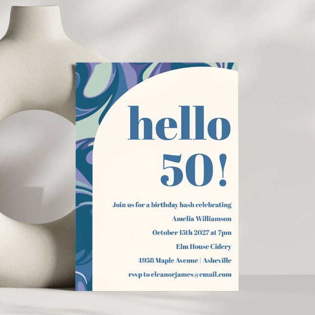 Invitation Abstrait Blue Marble Swirl Soirée d'Anniversaire é (Créateur téléchargé)