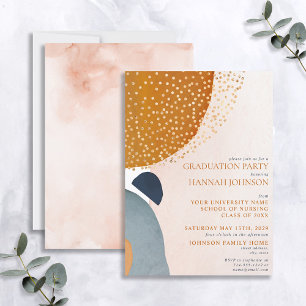Invitation Abstrait Blush PInk Blue Terracotta Graduation