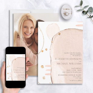 Invitation Abstrait Blush rose & Gold Foil Photo moderne