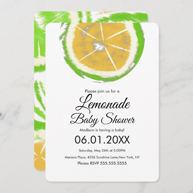 Invitation Abstrait Citrus de citron jaune Baby shower de cit (Devant / Derrière)