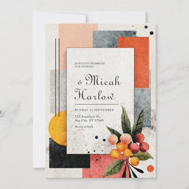 Invitation Abstrait de Mariage floral Citrus moderne (Devant)