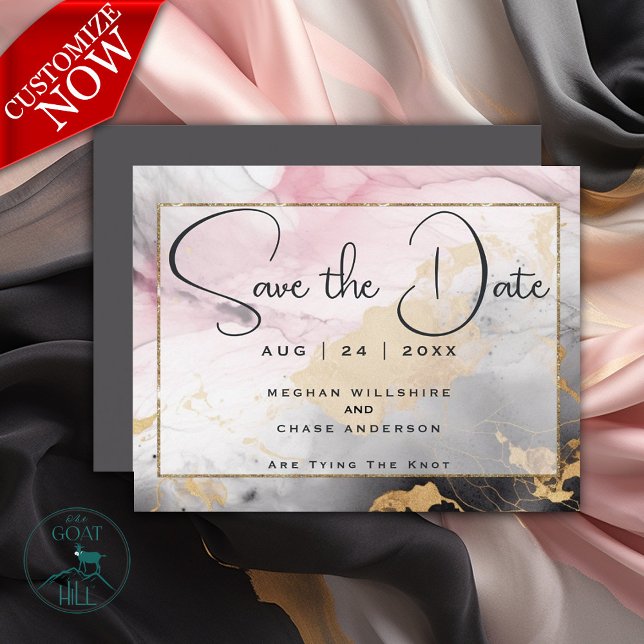 Invitation Abstrait Enregistrer la date - Black Gold Rose ros (Easy to Personalize )