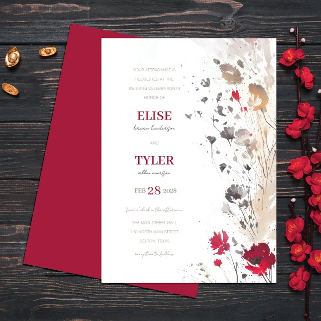 Invitation Abstrait Floral Red Earth Tone Mariage (Créateur téléchargé)