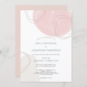 Invitation Abstrait Formes Lignes Crème rose Mariage virtuel