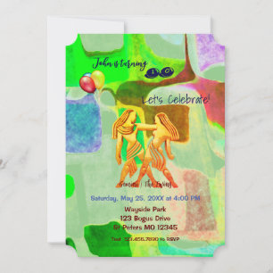 Invitation Abstrait Gemini d'anniversaire vert (21 mai - 20 j
