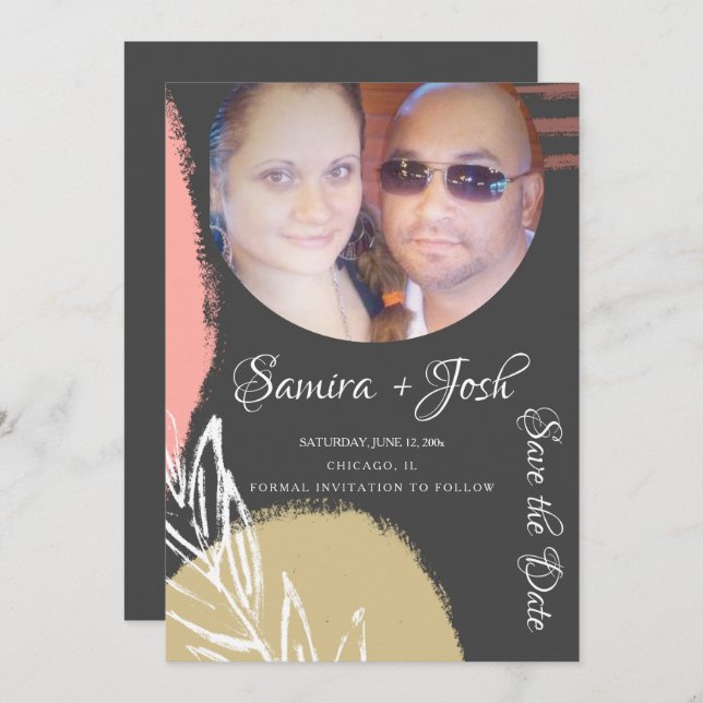 Invitation Abstrait Gris botanique Enregistrer la photo Date (Devant / Derrière)