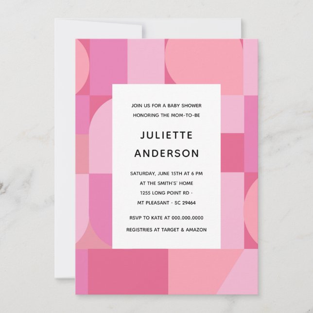 Invitation Abstrait minimaliste moderne Baby shower de fille  (Devant)