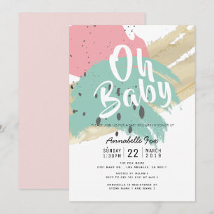 Invitation Abstrait Moderne Brush Strokes Baby shower rose