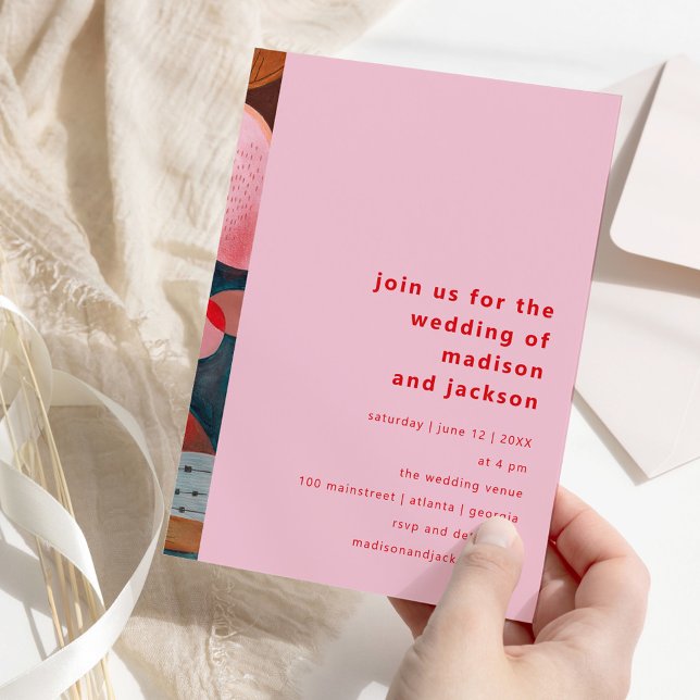 Invitation abstrait moderne coloré simple mariage minimal (modern abstract colorful simple minimal wedding invitation)