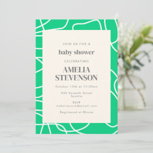 Invitation Abstrait Moderne Line Art Green Baby shower person