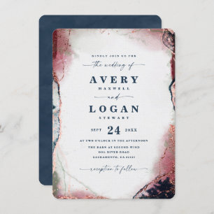 Invitation Abstrait moderne Marine bleu et Mariage Bourgogne