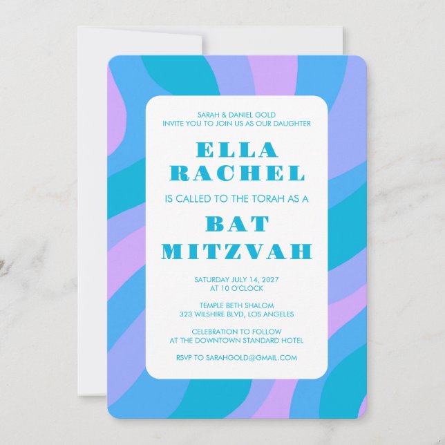Invitation Abstrait moderne Super Rose Blu Custom Bar Mitzvah (Devant)