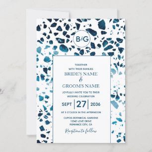 Invitation Abstrait moderne Terrazzo Mosaic Mariage bleu