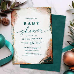Invitation Abstrait moderne Turquoise foncé et Baby shower en