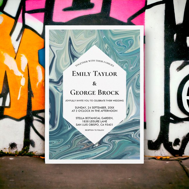 Invitation Abstrait moderne Vagues Bleues Artsy Mariage minim (Créateur téléchargé)