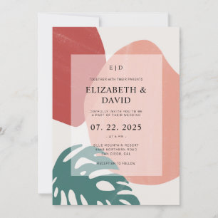 Invitation Abstrait Monstera Leaf en terre cuite Mariage mode