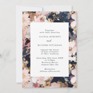 Invitation Abstrait Painterly Blush & Navy Floral Mariage