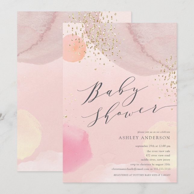 Invitation Abstrait Pastel Circles Baby shower fille (Devant / Derrière)