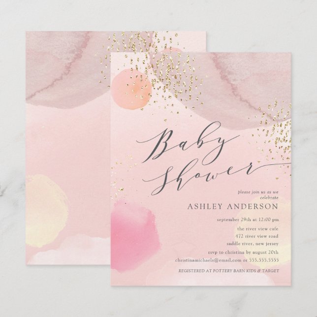 Invitation Abstrait Pastel Circles Girl Baby shower Invitatio (Devant / Derrière)