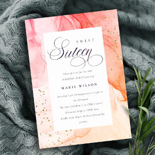 Invitation Abstrait Pastel Rose Orange Sweet 16 Anniversaire