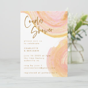 Invitation Abstrait Peach Pink Paint Swirl Couples Douche