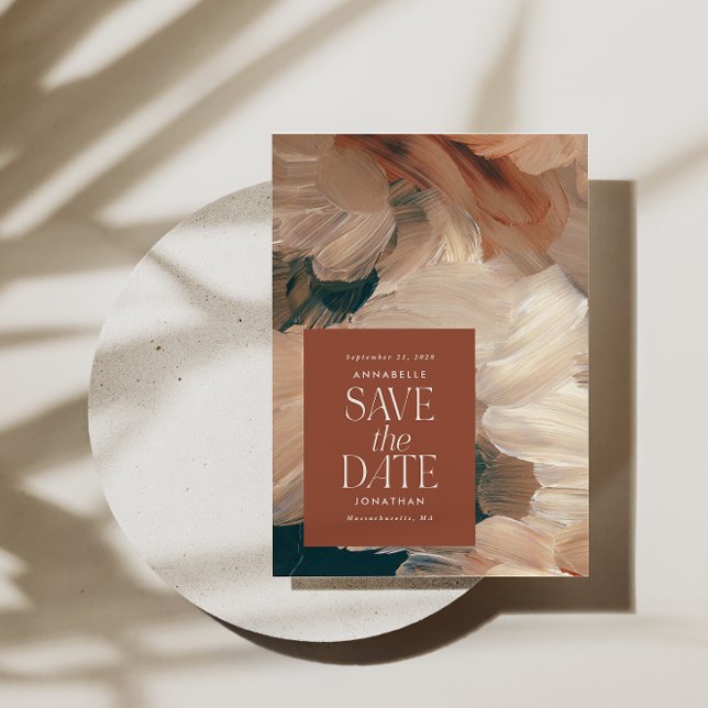 Invitation Abstrait peint crème turquoise moderne terre cuite (Créateur téléchargé)