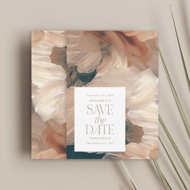 Invitation Abstrait peint crème turquoise moderne terre cuite (Créateur téléchargé)