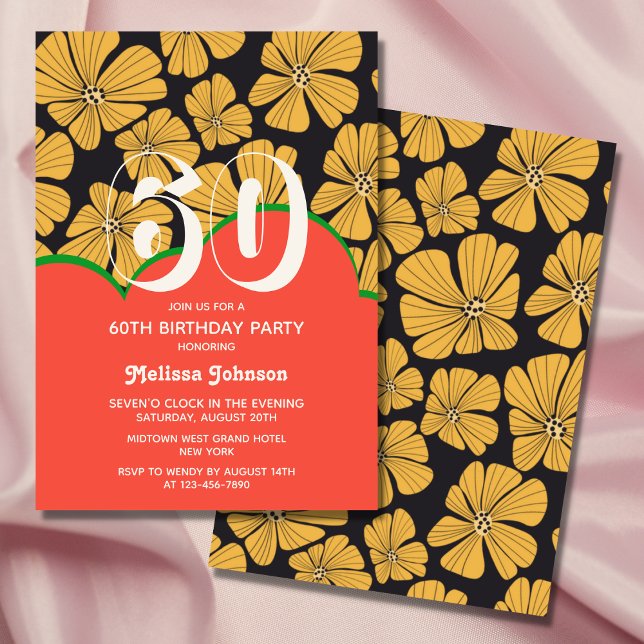 Invitation Abstrait rétro Chamomile Floral Jaune Anniversaire (Créateur téléchargé)