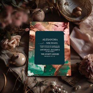 Invitation Abstrait rose vert émeraude mariage or