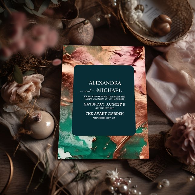 Invitation Abstrait rose vert émeraude mariage or (Créateur téléchargé)