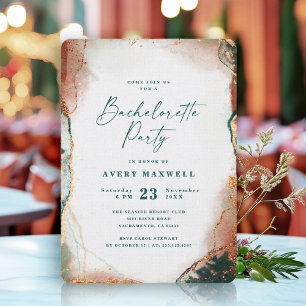 Invitation Abstraite Dark Turquoise & Copper Bachelorette Par