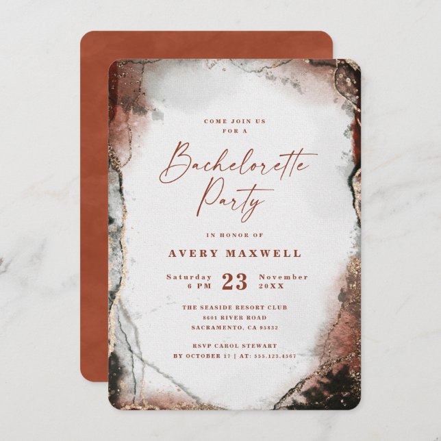 Invitation Abstraite Ethereal Burnt Orange Bachelorette Party (Devant / Derrière)