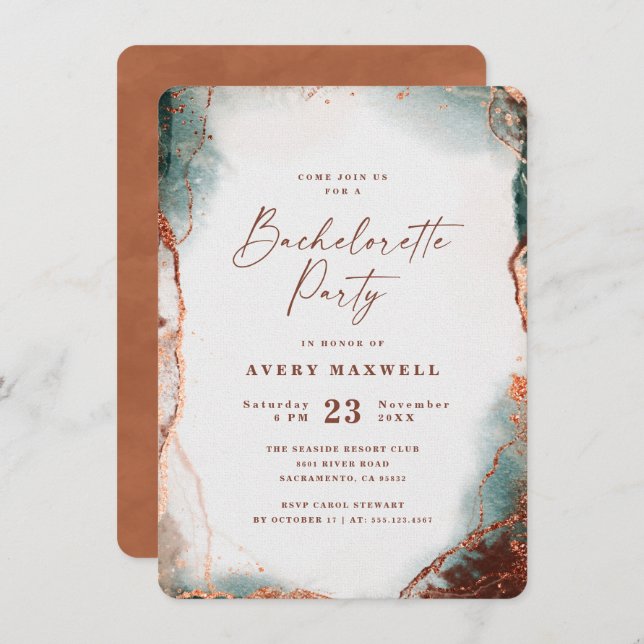Invitation Abstraite Ethereal Terra Cotta Bachelorette Party (Devant / Derrière)