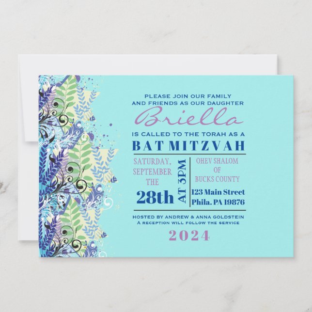 Invitation ABSTRAITE FLORAL STAR Turquoise (Devant)