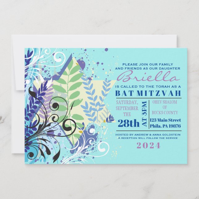 Invitation ABSTRAITE FLORAL STAR Turquoise (Devant)