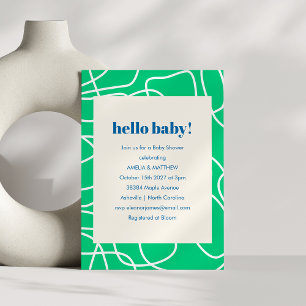 Invitation Abstraite ligne moderne Art Baby shower bleu vert