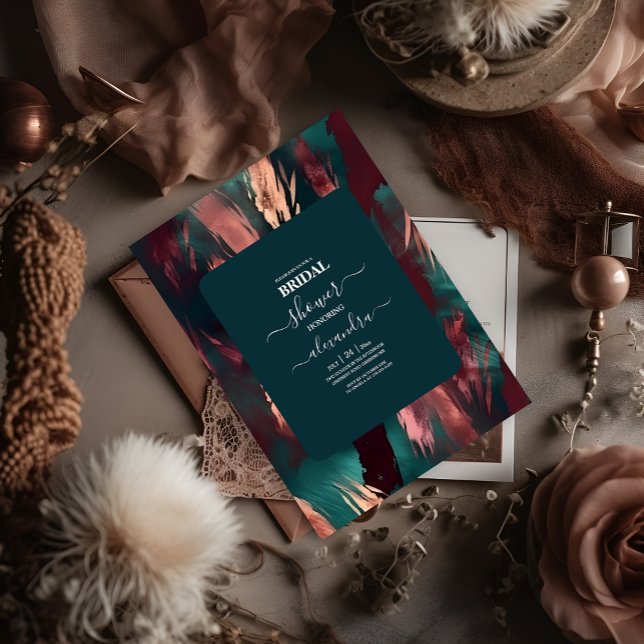 Invitation Abstraite mariée rose pâle foncé en cuivre (Créateur téléchargé)