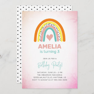 Invitation Abstraite Rainbow Girls 3ème anniversaire
