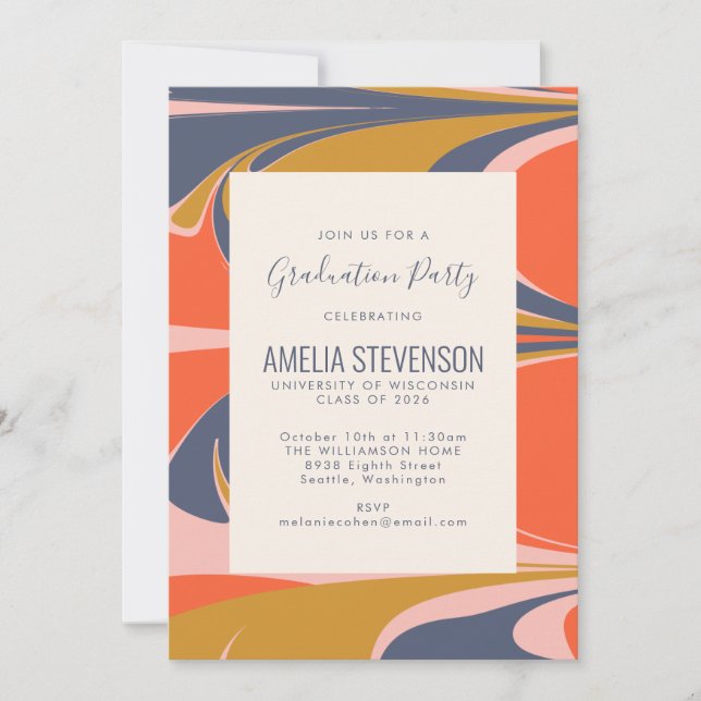 Invitation Abstraite Swirl Retro Colorful Mood Graduation Par (Devant)