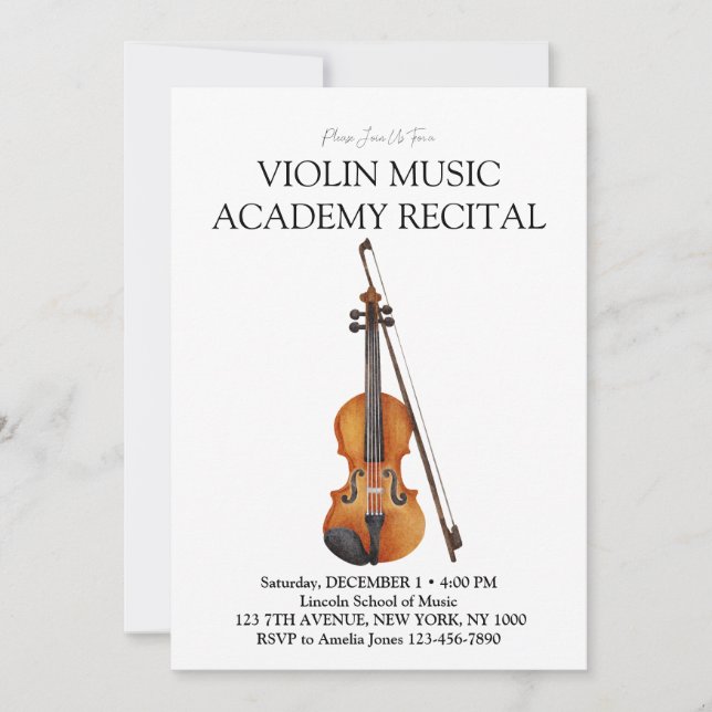 Invitation Académie de musique de violon Récital spécial (Devant)