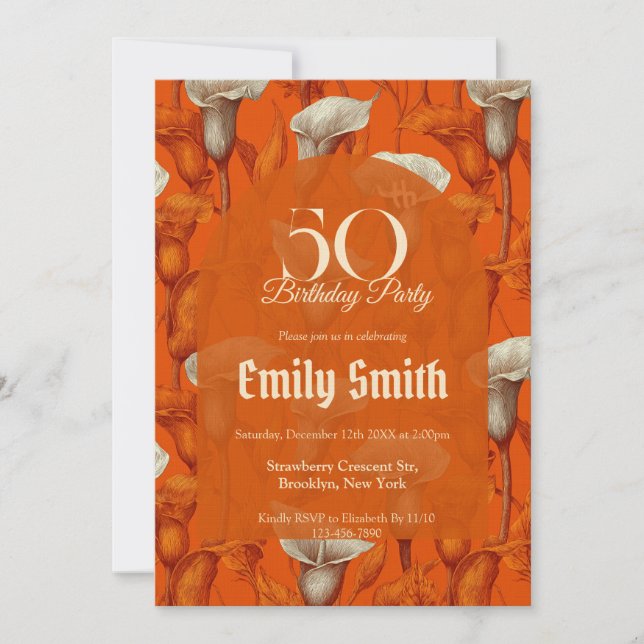 Invitation Accent de lys botaniques pour femmes pour annivers (Devant)