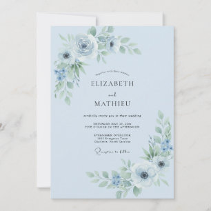 Invitation Accent de mariage Fleur bleu ciel