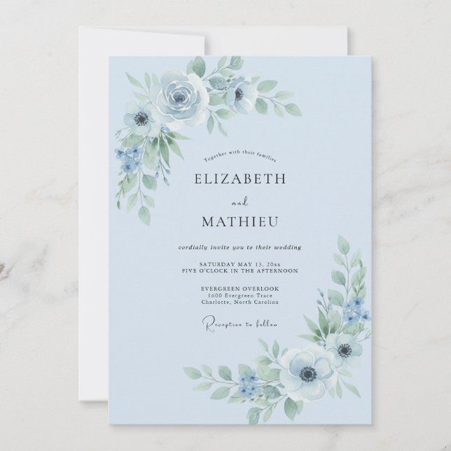 Invitation Accent de mariage Fleur bleu ciel (Devant)
