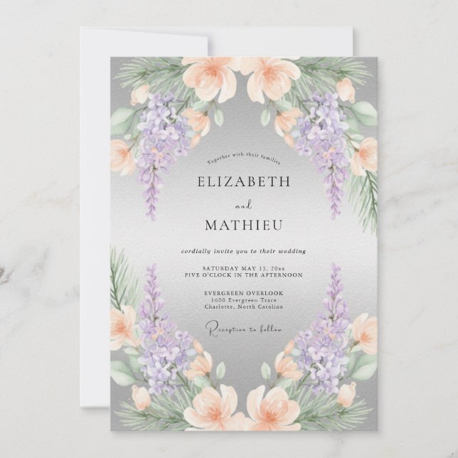 Invitation Accent de mariage Lavande Fleur de Pêcher (Devant)