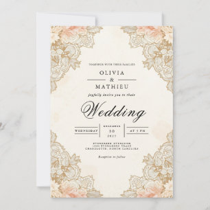 Invitation Accent floral en dentelle sépia pour mariage