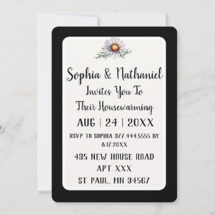 Invitation Accent Floral Noir et Blanc Simple Réchauffement m