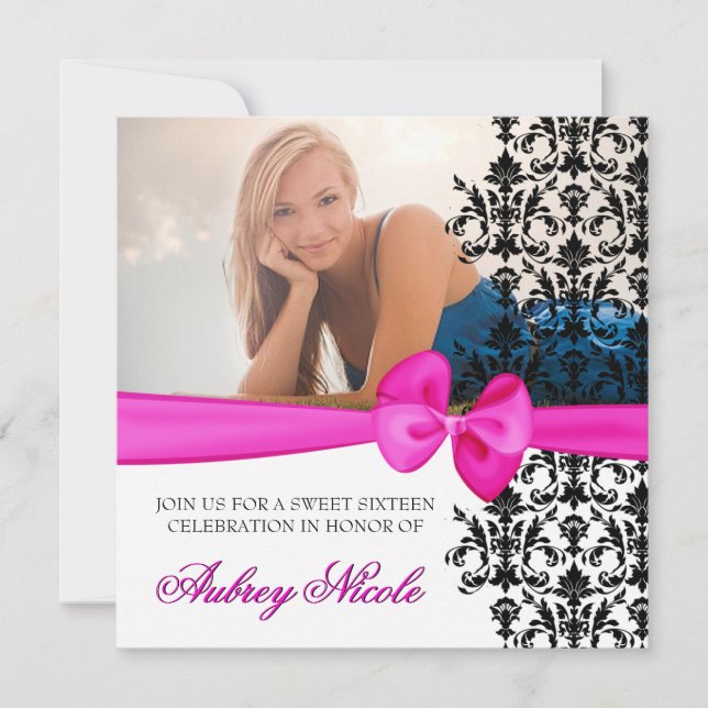 Invitation Accentué à damas bitumineux [rose] (Devant)