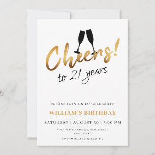 Invitation Acclamations à 21 Ans Or Blanc Adulte Anniversaire