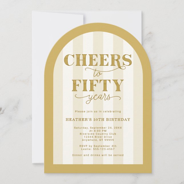 Invitation Acclamations d'or pour 50 Ans 50e Anniversaire (Devant)